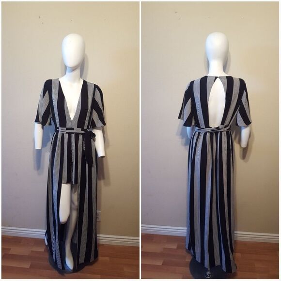 Socialite Stripe Wrap Jumpsuit Size L - Picture 2 of 8